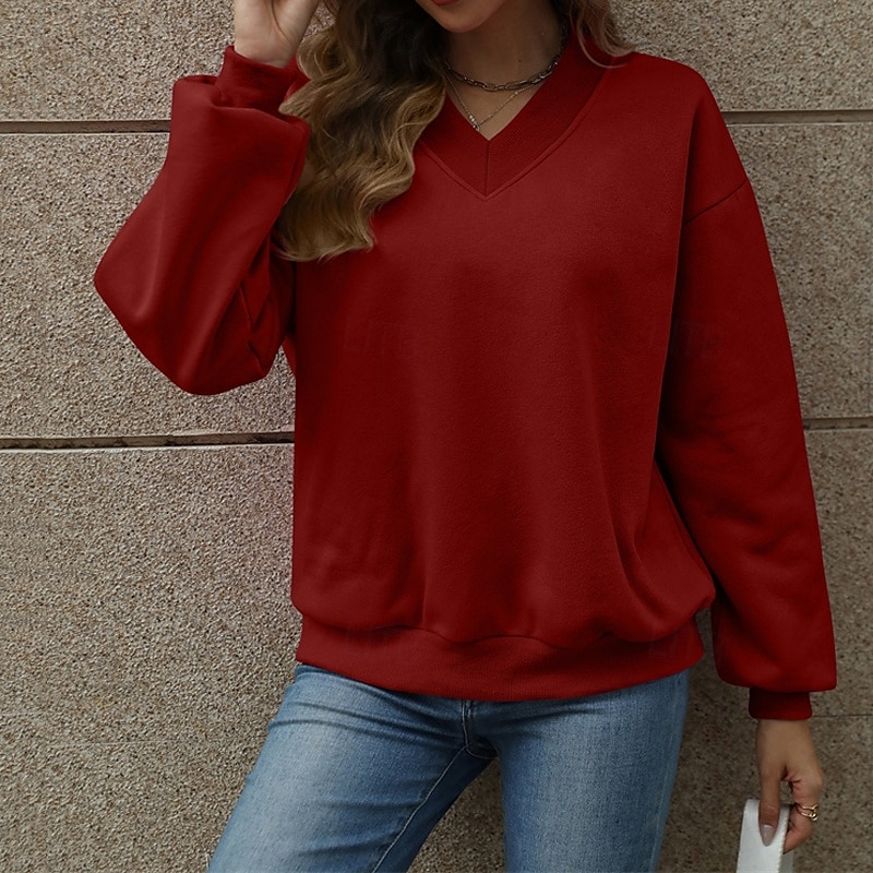 Femmes Pull Uni Streetwear Occasionnel Confortable manche longue Col en V Hauts Réguliers Rue Fête Sortir Rose Claire Vin Gris Automne de 2025 ? $26.99 –P9