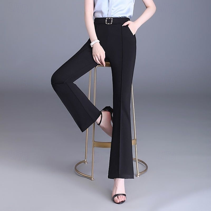 Women's Dress Pants Wide Leg Pants Trousers Fashion Streetwear Full Length High Waist Plain Elastic Waist Breathability Comfortable Micro-elastic Business Daily Wear Black White Khaki Apricot Spring 2025 - $16.99 –P5