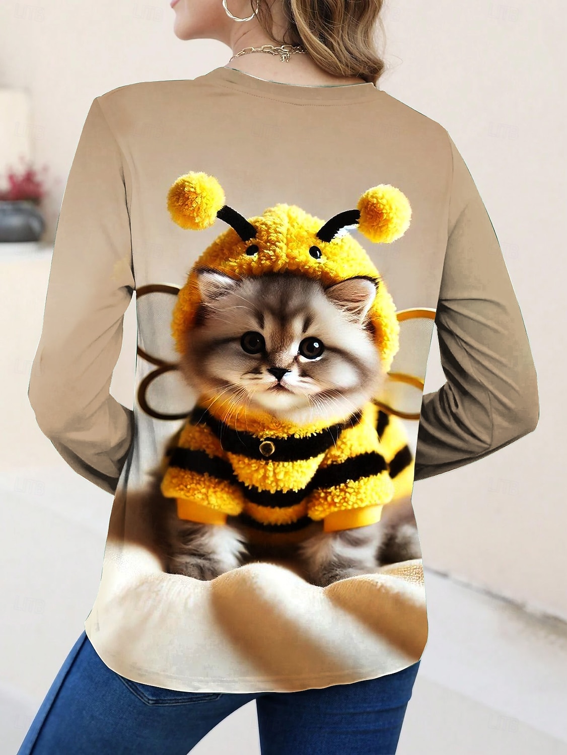 Femmes T-shirt Fleuri Graphique Chat ancien Élégant Classique manche longue Col ras du cou Col rond Hauts Réguliers Quotidien Week-end Imprimé Jaune Bleu Kaki Printemps Automne de 2025 ? $22.99 –P4