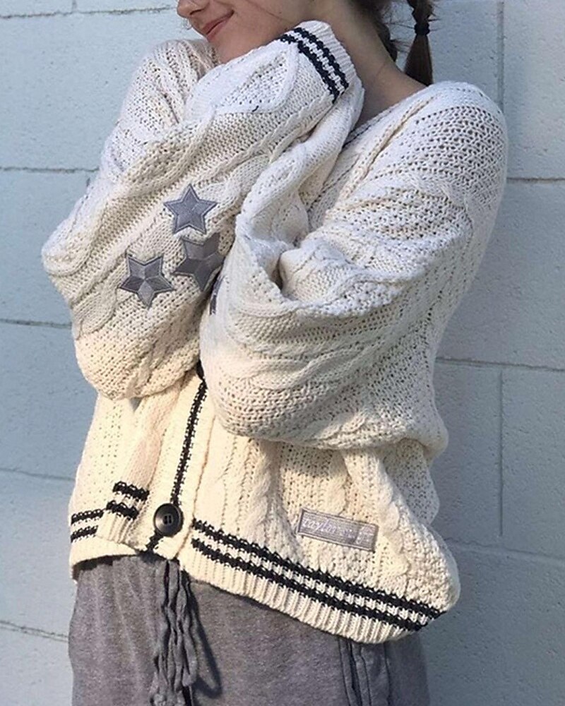 Pentru femei Pulover Bluza Modă Șic Stradă Zilnic Αστέρι Striat În V Tricotat Manșon Lung Topuri obișnuite Tricotat Concediu Ieșire Sfârșit de săptămână Negru Roșu-aprins Toamnă Iarnă 2025 - $25.99 –P2