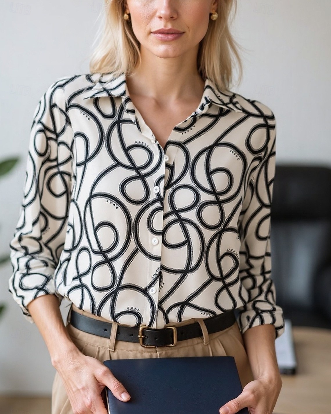 Femmes Chemisier Hauts Élégants Hauts en mousseline de soie Géométrique Bloc de Couleur Élégant Quotidien Travail manche longue Col de chemise Hauts Réguliers Travail Quotidien Boutons Imprimé Noir de 2025 ? $24.99 –P3