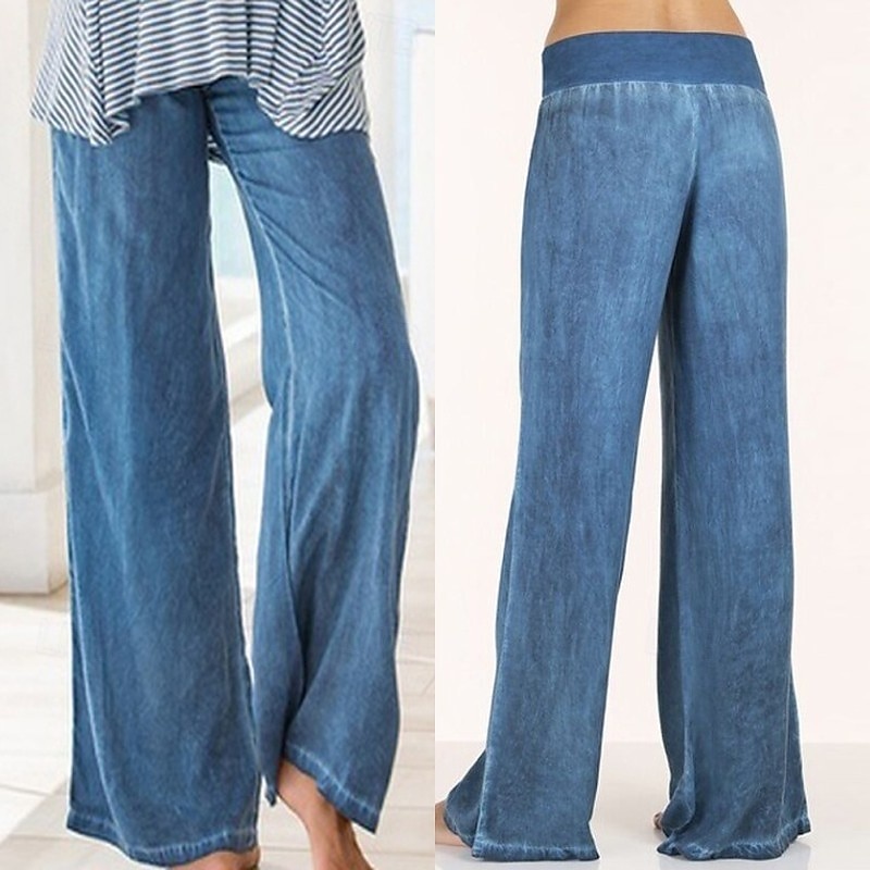 Dame Jeans Bred Bukseben Bukser Mote Gatemote Full lengde Høy Midje عادي Elastisk midje Pusteevne Bekvem Gate Dagligdagstøy Ut på byen Svart Lyseblå Vår Høst Normal 2025 - $17.99 –P3