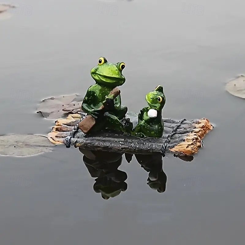 Figurine de grenouille et de tortue en résine dans un canoë, ornement flottant, figurine d'animal flottant réaliste avec des yeux jaunes, cadeaux idéaux pour le jardin, la piscine ou la rivière de 2025 ? $20.99 –P7