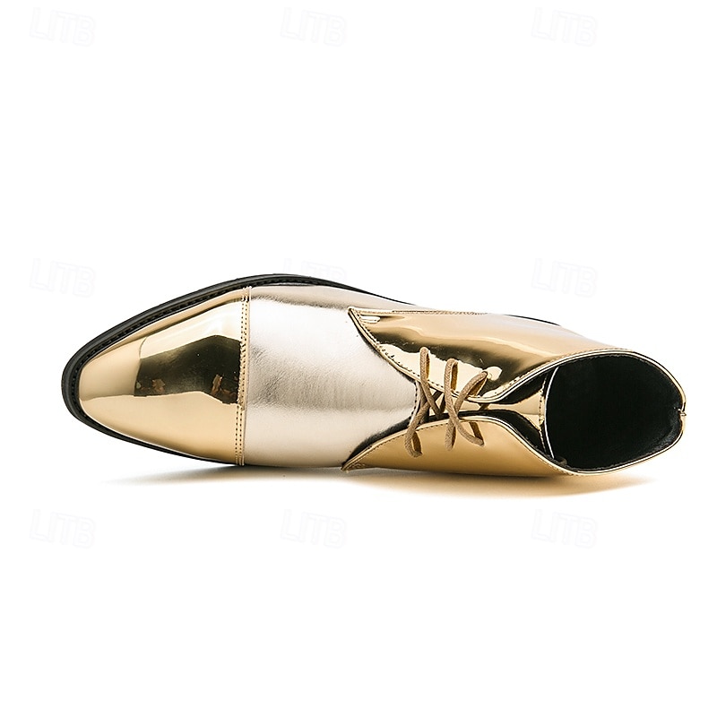 Men's Shiny Gold Lace-Up Ankle Boots – Fashion Statement Dress Boots for Stage Shows, Prom Nights & Festivals 2025 - $46.99 –P4