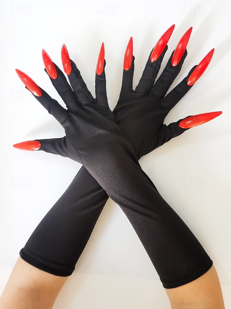 Lange Halloween-Krallenhandschuhe für Damen – Kunstnageldesign, dehnbares Polyester, gruseliges Cosplay-Kostümzubehör für Partys und Veranstaltungen 2025 - $9.99 –P7