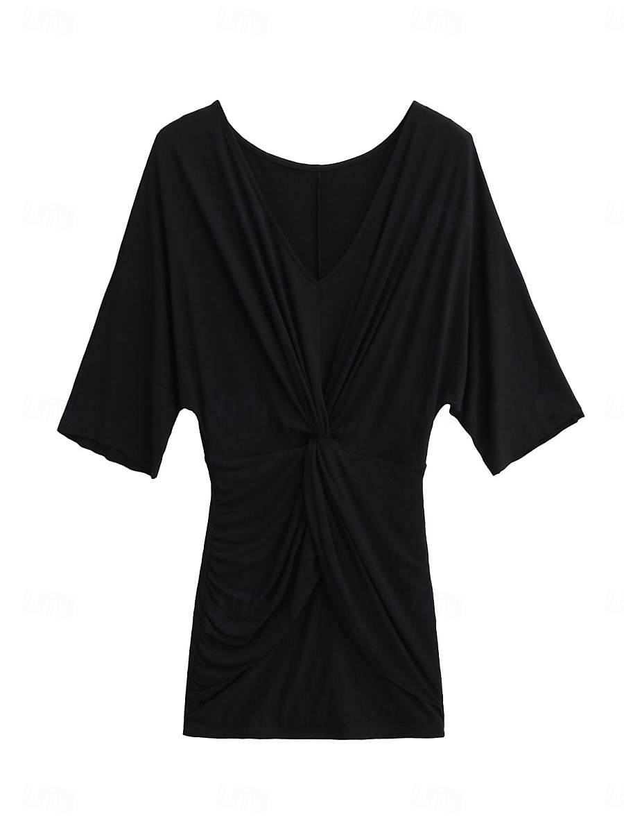 Damen Minikleid Freizeitkleid Etui-Kleid Sommerkleid Gerafftes Kleid Mode Modern Täglich Strand Wochenende Normale Passform Einfach Dreiviertelarm V Ausschnitt Schwarz Weiß Rosa Rote Sommer Frühling 2025 - $31.99 –P8