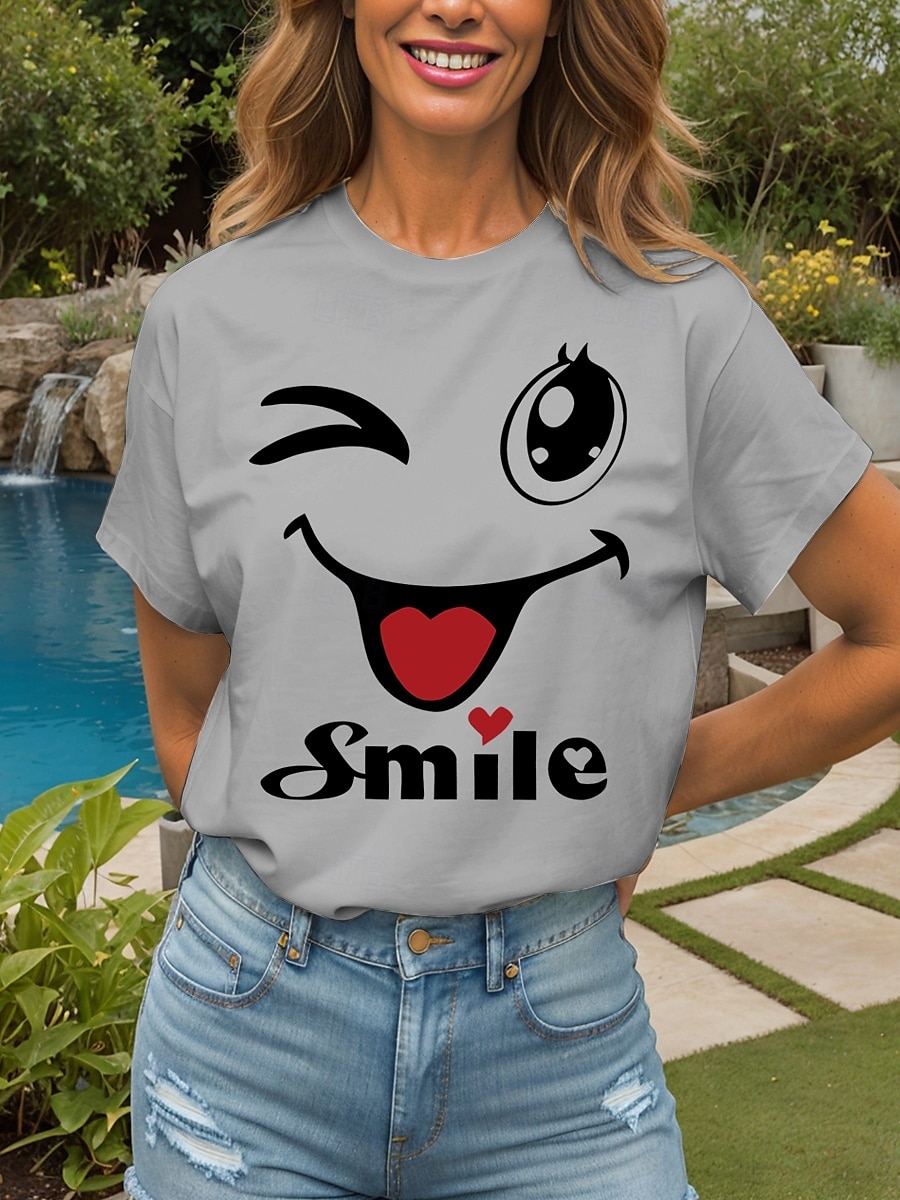 Femmes T-shirt Cœur Graphique Lettre ancien Élégant Classique Manche Courte Col ras du cou Col rond Hauts Réguliers Quotidien Week-end Imprimé Noir Blanche Jaune Rose Claire Rouge Été de 2025 ? $19.99 –P5