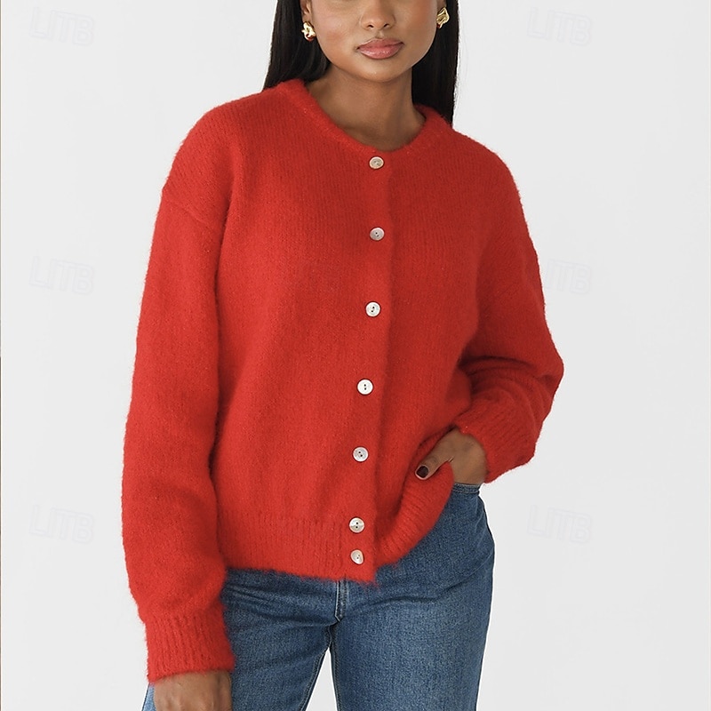Dames Trui Vest Modieus Streetwear Dagelijks Effen Kleur Geribd Open voorzijde Gebreid Lange mouw Normale tops breien Feestdagen Uitgaan Weekend Wit Rood Herfst Winter 2025 - $31.99 –P11