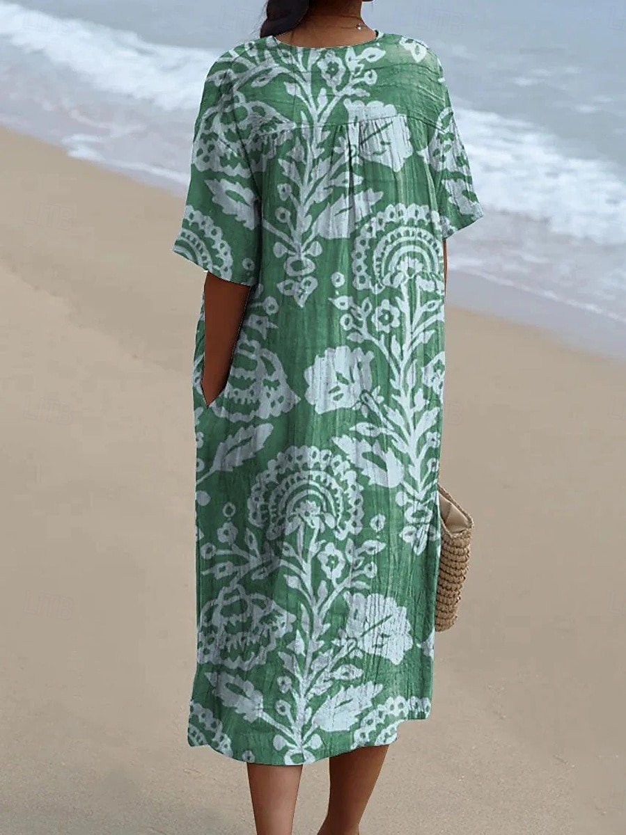 Femmes Robe Midi Robe d'Été Robe trapèze Vacances Occasionnel Chaussures de plage Soirée Sortir Plage Coupe Ample Fleuri Graphique Feuille Manche Courte Col en V Vert foncé Vert Été Printemps de 2025 ? $37.99 –P2