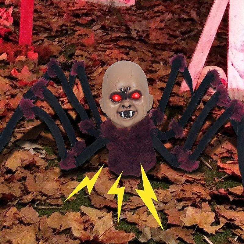 Halloween ny krypende edderkopp elektrisk plysj edderkopp justerbare ledd induksjon elektrisk lysende lyd spøkelser 2025 - $63.99 –P10