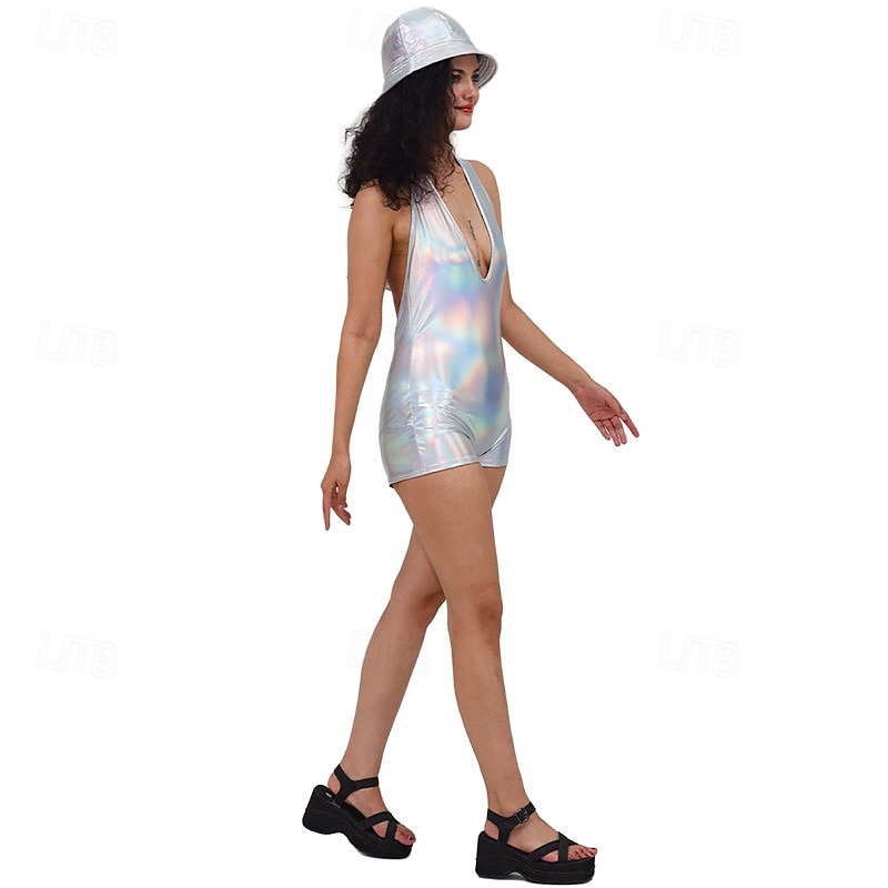 Kovový 80. léta Lesklý latexový patent One Piece Šaty s kraťasy PU kůže Pevná barva Maškarní kostým Dámské Karnevalový kostým Karneval Plesová maškaráda Párty Pride Parade Měsíc hrdosti Dospělé 2026 - $23.99 –P9