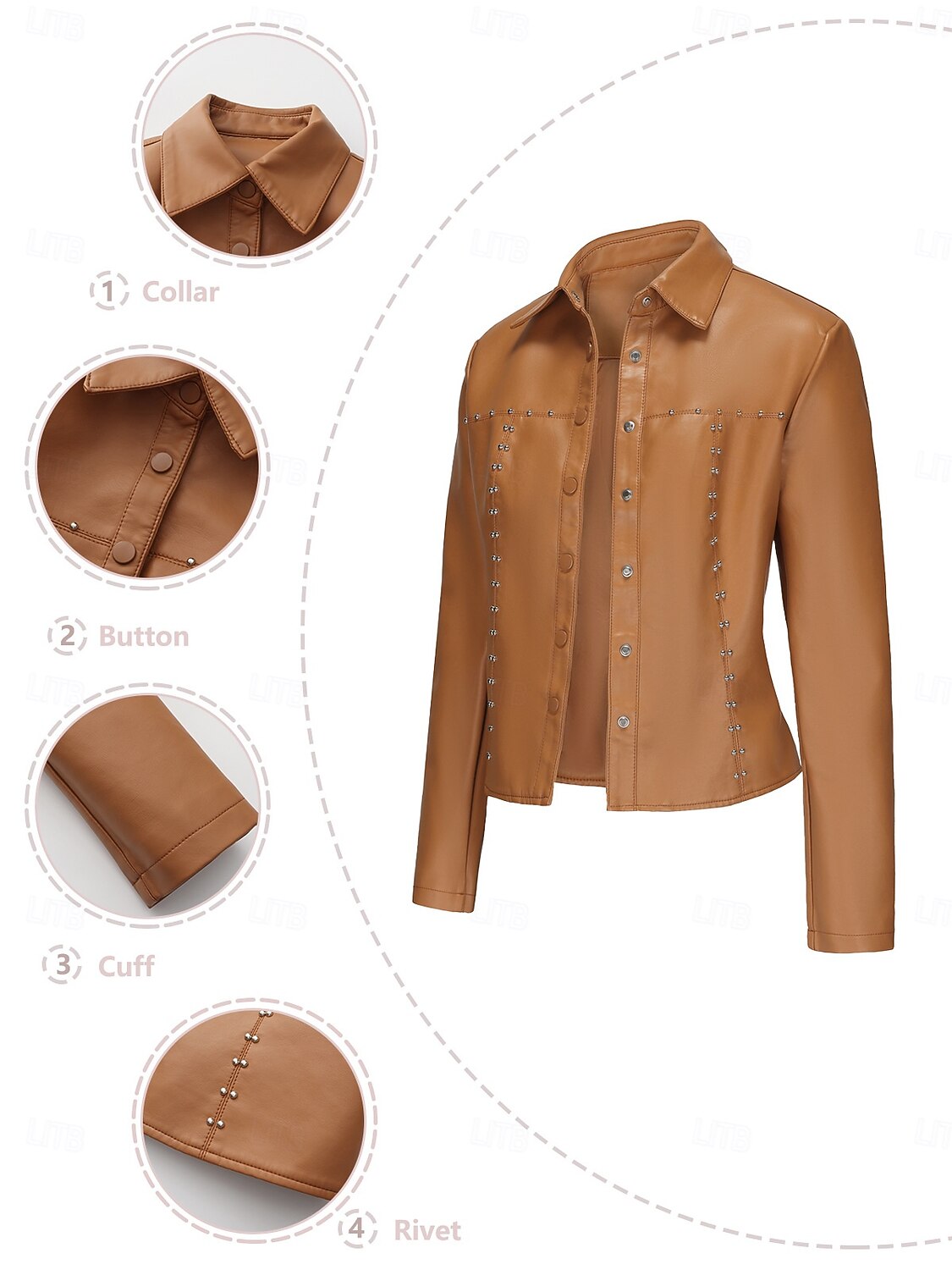 Women's Faux Leather Jacket Comfortable Buttons Fashion Street Style Plain Outdoor Casual Daily Regular Turndown Regular Fit Long Sleeve Outerwear Black Red Camel Spring Fall 2025 - $41.99 –P7
