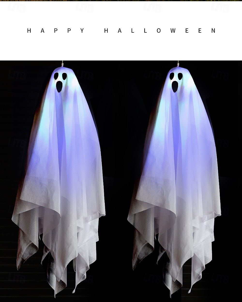 2025年 ハロウィンホラー中庭装飾タッチ発光サウンド電気ゴーストペンダントホワイト小型吊り下げゴースト装飾小道具1個  コレクション – $14.49 –P4