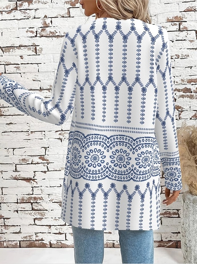 Damskie Zwykła kurtka Wygodny Oddychający Kieszeń Elegancja Zabytkowe Moda Codzienny Geometryczny Urlop Dzienne zużycie Otwarty przód Regularny Wycięcie pod szyją Luźna Długi rękaw Odzież wierzchnia 2025 - $27.99 –P5