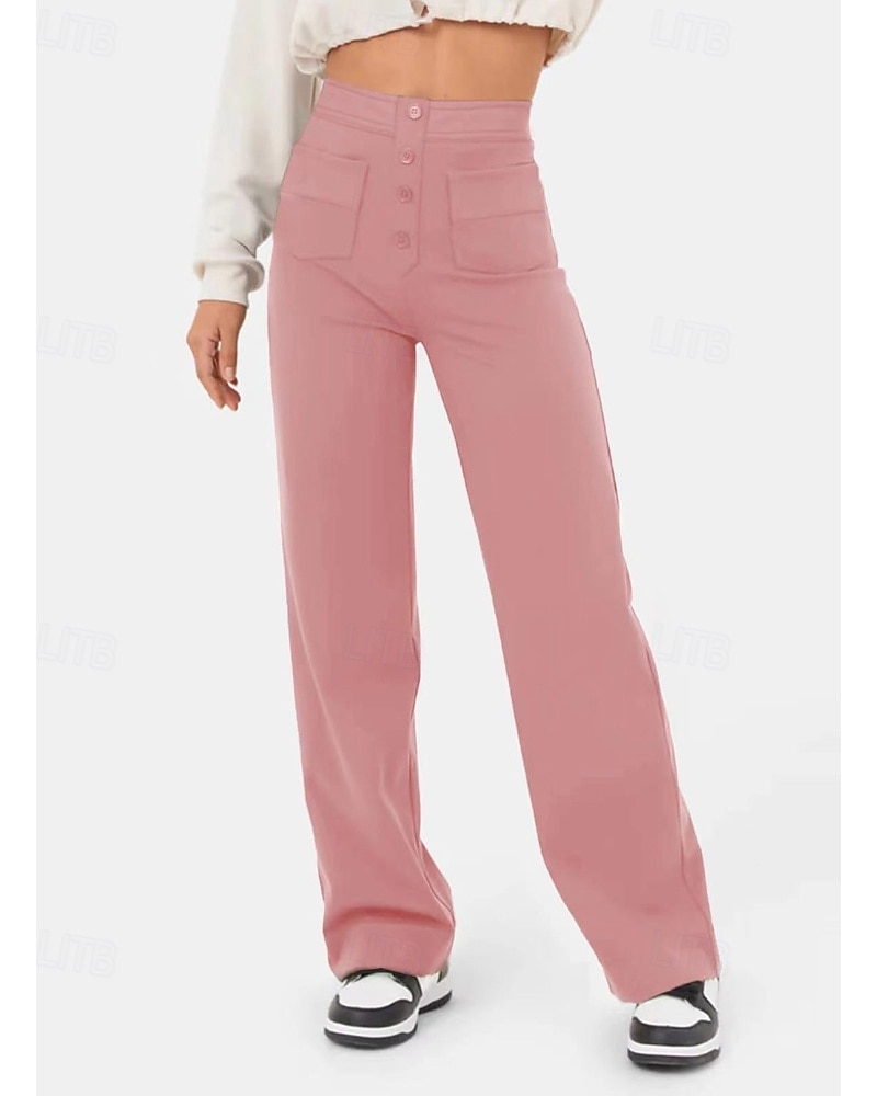 Pentru femei Picior Larg Pantaloni Drept Șic Stradă Casual Lungime totală Natural Simplu Buzunar Talie elastică Cataramă Comfortabil În aer liber Stradă Ieșire Măr Verde Gri Închis Roșu portocaliu 2025 - $19.99 –P7