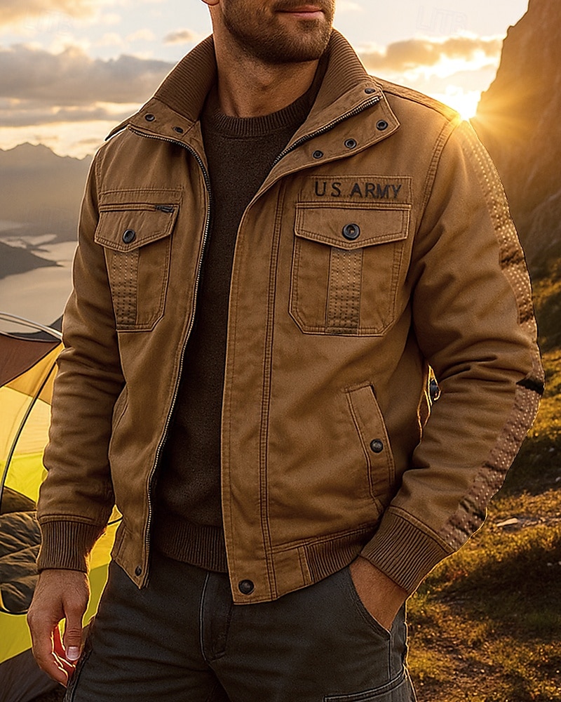 Men's Fleece Cargo Jacket Cotton Winter Outdoor Thermal Warm Top Black Green Khaki 2025 - $48.99 –P1