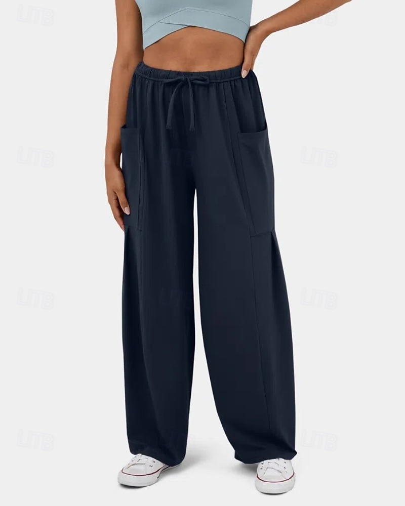 Per donna Gamba larga Pantaloni Eleganti Streetwear Casual Lunghezza intera Naturale Semplice Tasca Design con Coulisse Elastica Comodo Streetwear Ferie Rosso violaceo Nero Verde militare Marrone del 2025 a $22.99 –P19