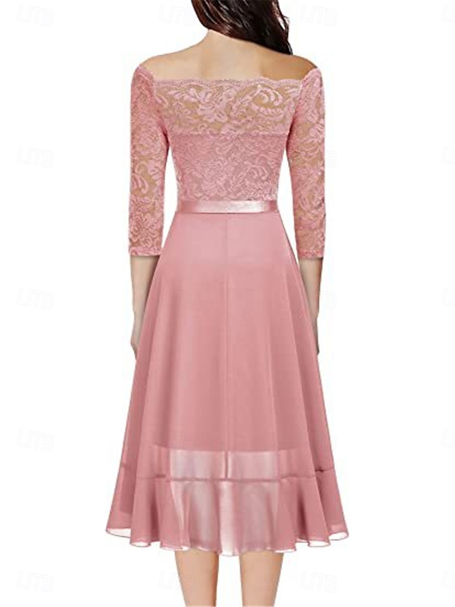 Dámské Midi šaty Krajkové šaty Koktejlky Šaty pro svatební hosty Šifón Elegantní Módní Moderní Venkovní Koktejlový večírek Běžný Bez vzoru 3/4 délka rukávu Do V Světlá růžová Námořnická modř Fuchsiová 2025 - $32.99 –P5