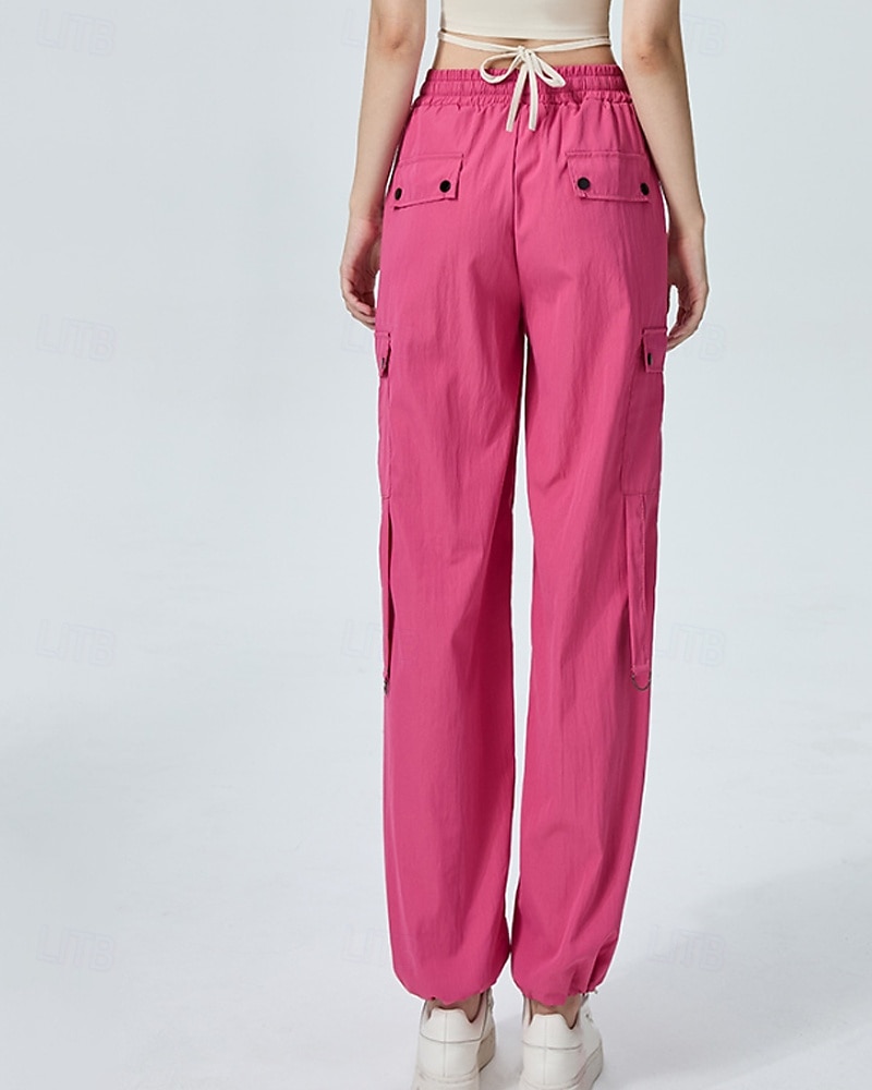 Femmes Pantalons Cargo Slacks Streetwear Occasionnel Longueur complète Naturel Uni Avec Poches Conception à cordon élastique Doux Tenue quotidienne Week-end Noir Rouge Fuchsia Gris argenté Automne de 2025 ? $22.99 –P5