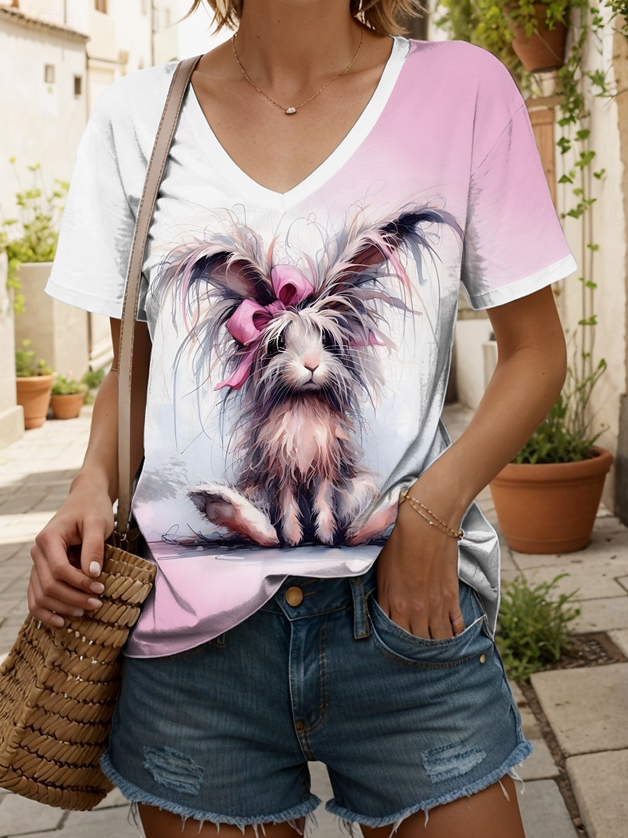 Femmes T-shirt Graphique Animal ancien Élégant Classique Manche Courte Col en V Hauts Réguliers Quotidien Sortir Week-end Imprimé Rose Claire Bleu Violet Vert Gris Été Printemps de 2025 ? $19.99 –P1