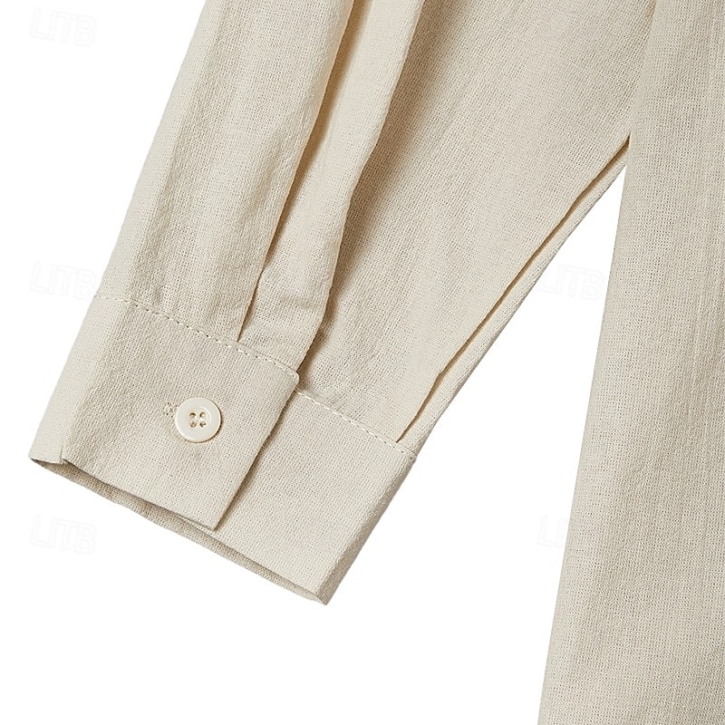 Herr Skjorta Linneskjorta Popover skjorta Sommarskjorta Standkläder Ensfärgat Semester Gata Svart Blå Kaki Långärmad Krage Sommar Vår Kläder 2025 - $23.99 –P4