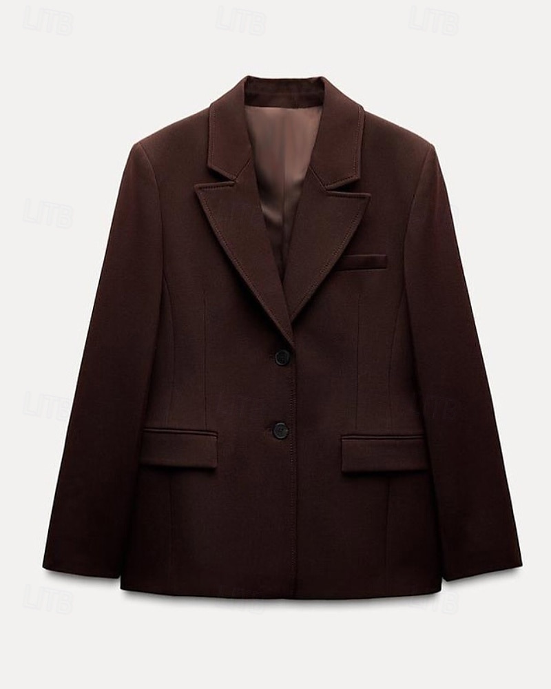 Mujer chaqueta Cómodo Bolsillo Botones Moda Plano Calle Noche Botonadura Simple Regular Cuello Vuelto Ajuste regular Manga Larga Ropa de calle Marrón Otoño Invierno 2025 - $37.99 –P6