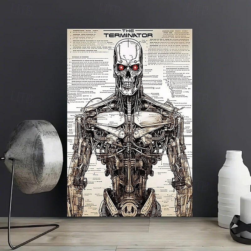 Modernes, einfarbiges 1-teiliges Terminator-Kunstposter auf Leinwand, ungerahmt, Sci-Fi-Wanddekoration mit detaillierter Roboterillustration – wasserdicht, perfektes Geschenk und Heimdekoration, 2025 - $13.99 –P3