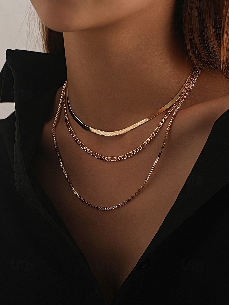 Women's Gold Layered Chain Necklace – Alloy Choker Set, Trendy Minimalist Jewelry for Parties, Dates and Night Out 2025 - $9.99 –P2