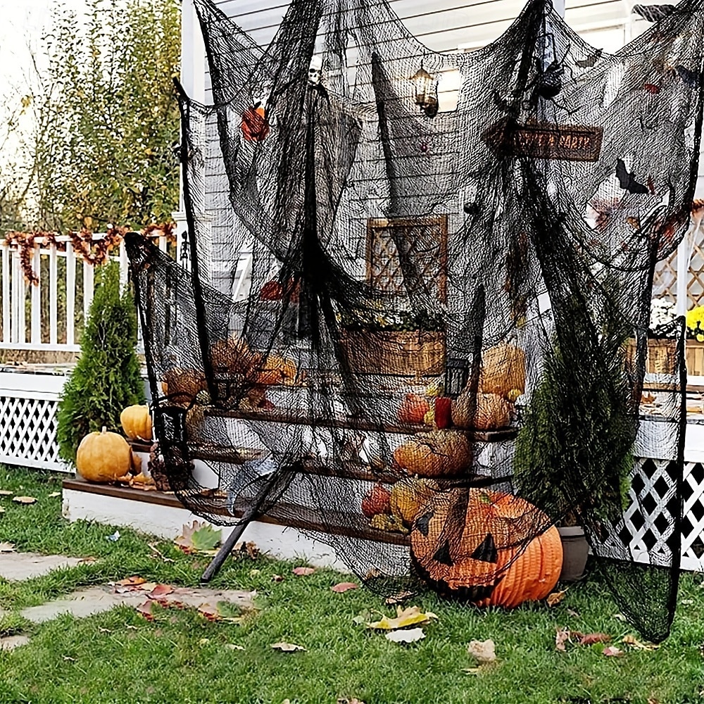 Tenda in garza nera spettrale da 1 pezzo per Halloween, perfetta per decorazioni di case infestate, discoteche e stanze di fuga, tessuto in poliestere, decorazioni di Halloween, contenitore del 2025 a $7.99 –P9
