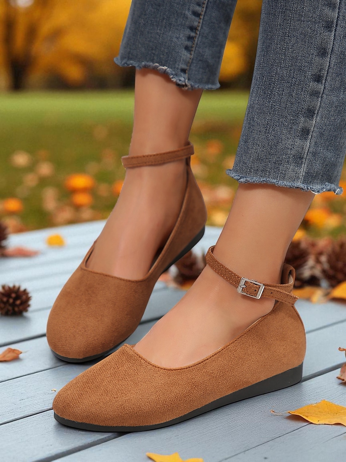 Balerini negri de damă, din piele întoarsă artificială, cu bareta până la gleznă – balerini eleganți și casual pentru birou, plimbări zilnice și ținute de toamnă 2025 - $18.99 –P2