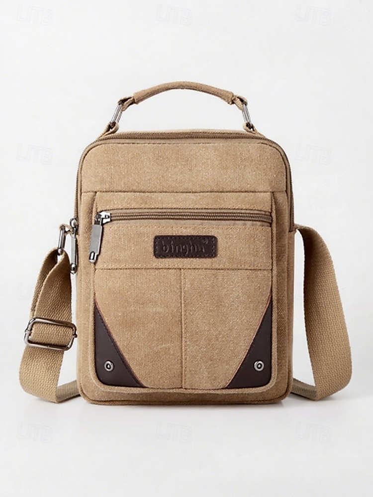 Borsa a tracolla da uomo in tela resistente all'acqua con design antigraffio, borsa a tracolla casual in stile vintage per esterni, viaggi e uso quotidiano del 2025 a $18.99 –P6