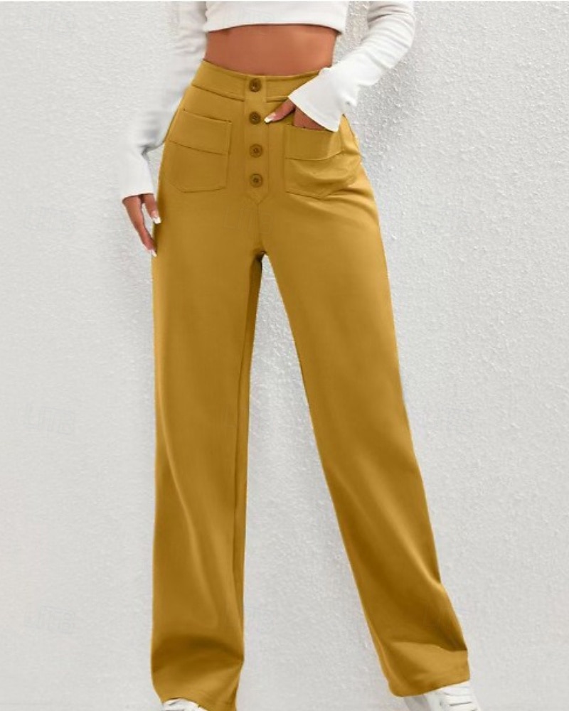Pentru femei Picior Larg Pantaloni Drept Șic Stradă Casual Lungime totală Natural Simplu Buzunar Talie elastică Cataramă Comfortabil În aer liber Stradă Ieșire Măr Verde Gri Închis Roșu portocaliu 2025 - $19.99 –P8