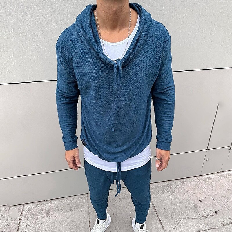 Per uomo Felpa con cappuccio Tuta da Ginnastica Set di felpe con cappuccio Nero Bianco Blu Cachi Con Cappuccio Semplice Coulisse Sport & Outdoor Quotidiano Ferie Poliestere Streetwear Essenziale del 2025 a $42.99 –P1