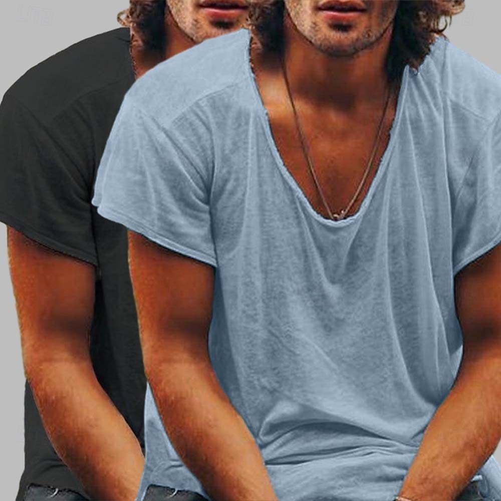 Herren T Shirt Lässiger Stil Bambus-T-Shirt Kurzarm Rundhalsausschnitt Frühling & Sommer Ganzjahres Einfach Mode Lässig Bequem 2 teilig 2 Packungen Rohkante Straße Lässig Ferien Blau / Grün Schwarz 2025 - $21.99 –P15
