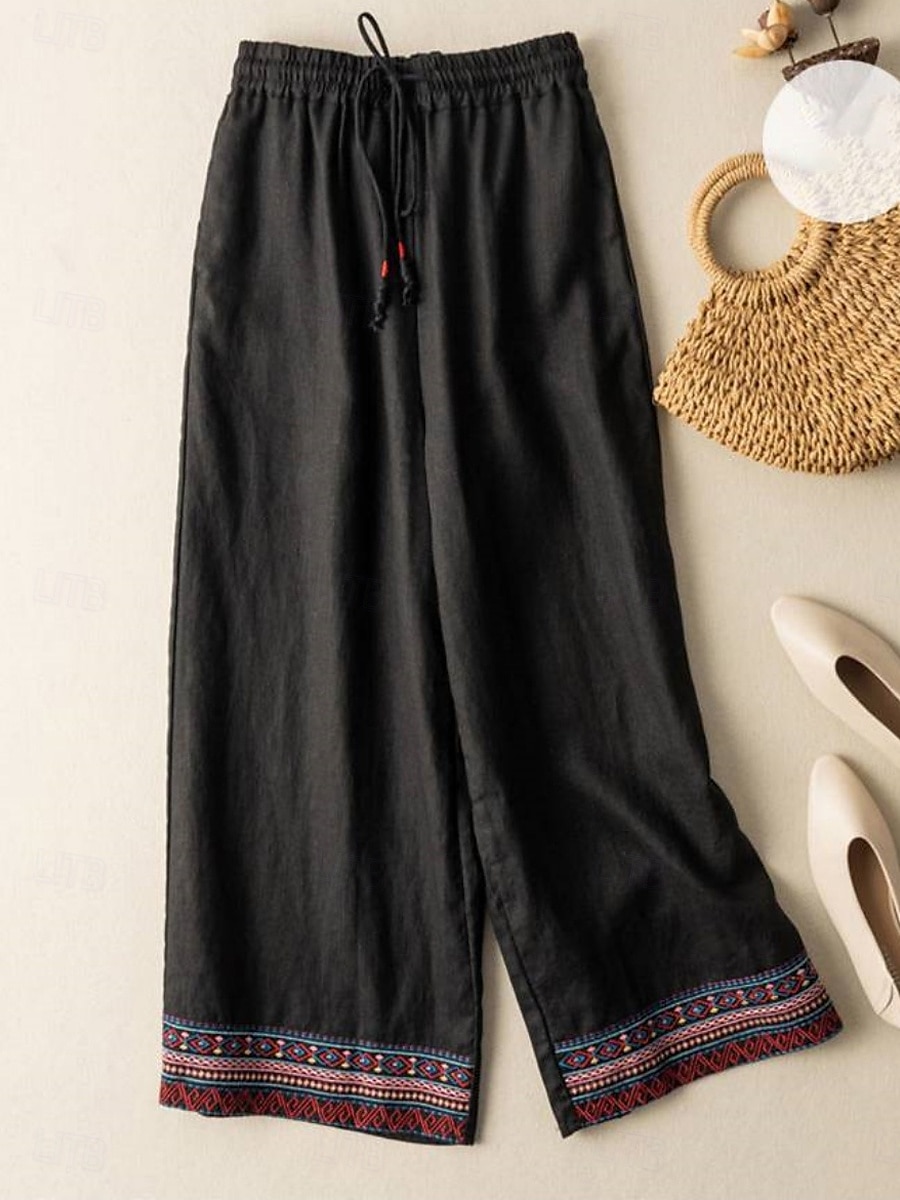 Per donna Pantaloni in cotone e lino Chinos Pantaloni Moda Stile Etnico Essenziale Lunghezza intera Vita Alta Floreale Ricamato Tasca Coulisse Comodità All'aperto Micro-elastico Vacanza Streetwear del 2025 a $23.99 –P8