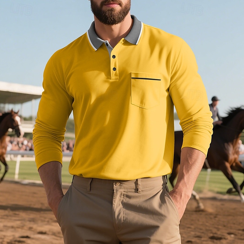 Herren Golfshirt Golf Poloshirts Arbeit Lässig Revers Kurzarm Basic Modern Farbblock Knöpfe Frühling Herbst Normale Passform Aprikose Schwarz Weiß Gelb Rote Marineblau Golfshirt 2025 - $18.99 –P18