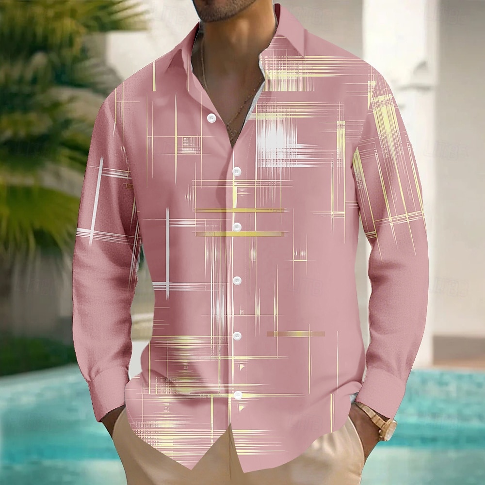 Voor heren Geometrisch Verloop Lijn Overhemd Overhemd met knopen Lange mouw Mode-casual Buiten Dagelijks Streetwear Lente Herfst Strijkijzer 3D-afdrukken Voorste zak Linnenachtig shirt Zwart Blozend 2025 - $25.99 –P3