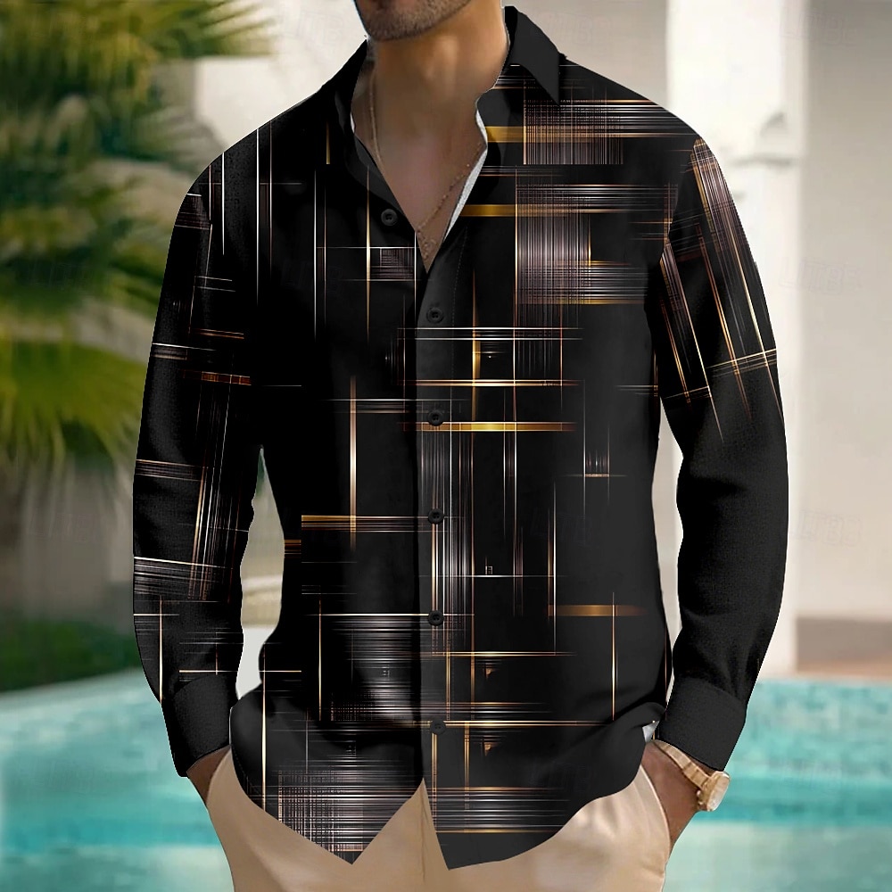 Voor heren Geometrisch Verloop Lijn Overhemd Overhemd met knopen Lange mouw Mode-casual Buiten Dagelijks Streetwear Lente Herfst Strijkijzer 3D-afdrukken Voorste zak Linnenachtig shirt Zwart Blozend 2025 - $25.99 –P1