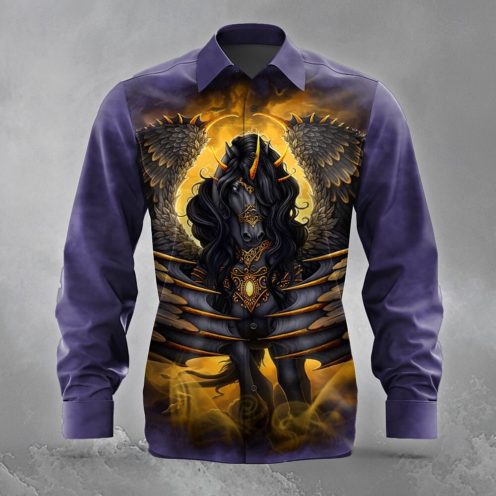 Pegasus di Sarah Richter, camicia da uomo a maniche lunghe con bottoni, modello cavallo con ali, edizione limitata dell'artista. del 2025 a $25.99 –P2