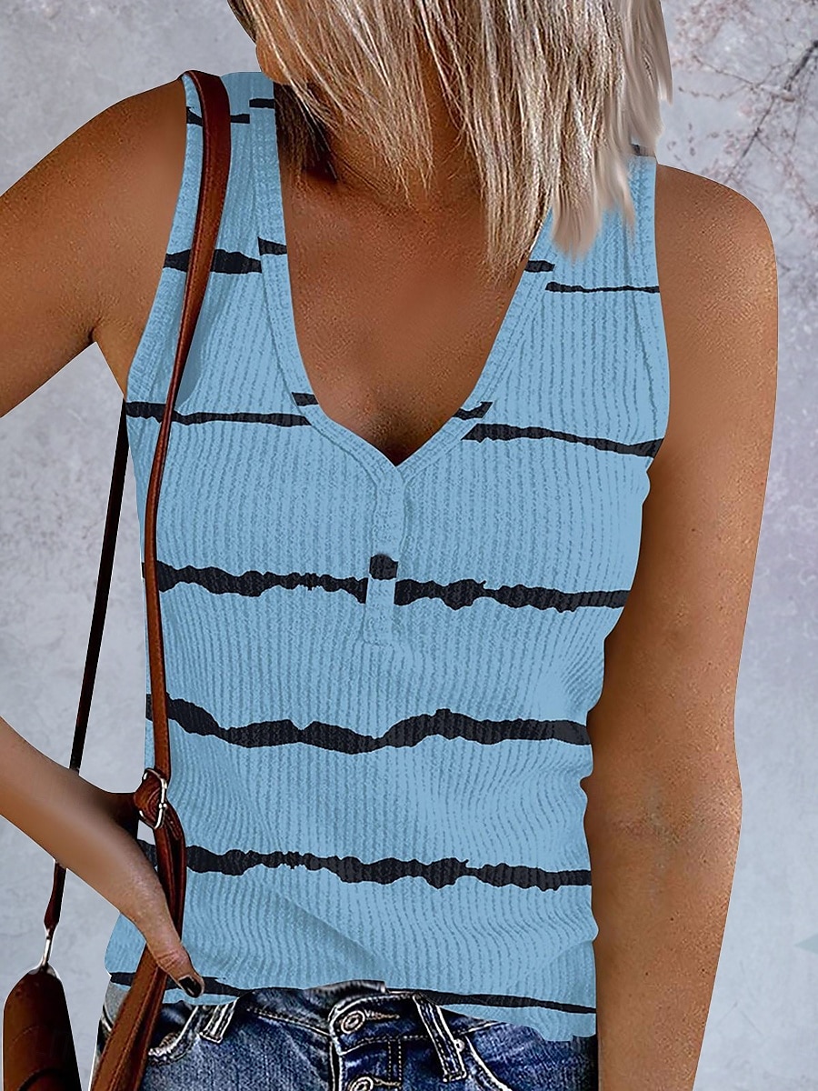 Women's Camisole Tank Top Graphic Striped Vintage Stylish Casual Sleeveless Sleeveless V Neck Regular Tops Daily Print Pink Army Green Blue Summer Spring 2025 - $17.99 –P1