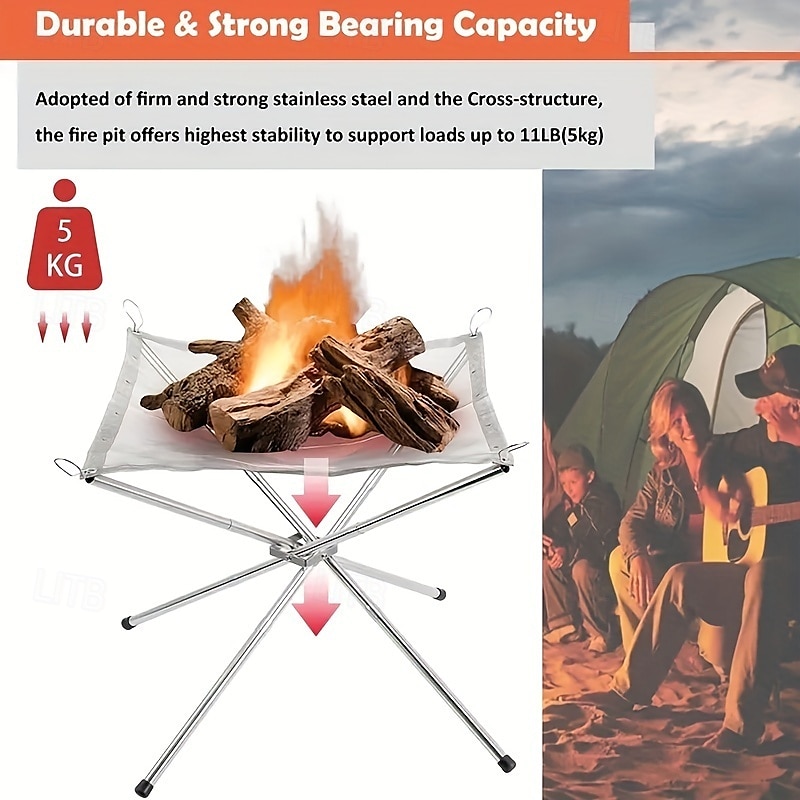 tragbare 1-teilige faltbare Camping-Feuerstelle aus Stahlgeflecht - Lagerfeuerständer für Holz im Freien mit Aufbewahrungstasche - 42 cm 2025 - $34.99 –P5