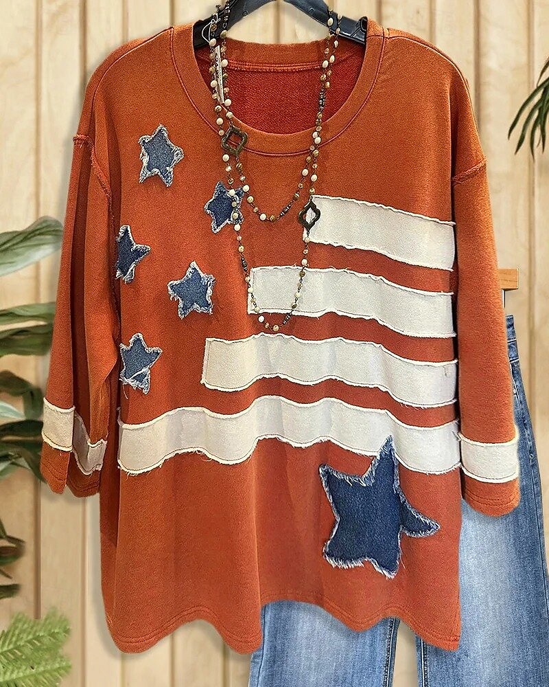 Per donna Felpa Pullover Felpe A righe Casual Manica Lunga Girocollo Top Regolari Ferie Uscire Stampato Arancione Autunno Inverno del 2025 a $33.99 –P1