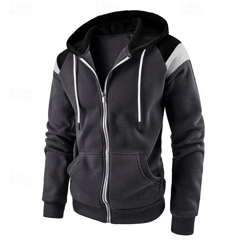 Per uomo Felpa con cappuccio Felpa con cappuccio a zip intera Felpa con cappuccio in pile Nero Rosso Blu marino Beige Grigio Con Cappuccio Semplice Patchwork Blocco di colore Sport & Outdoor Casuale del 2025 a $23.99 –P1
