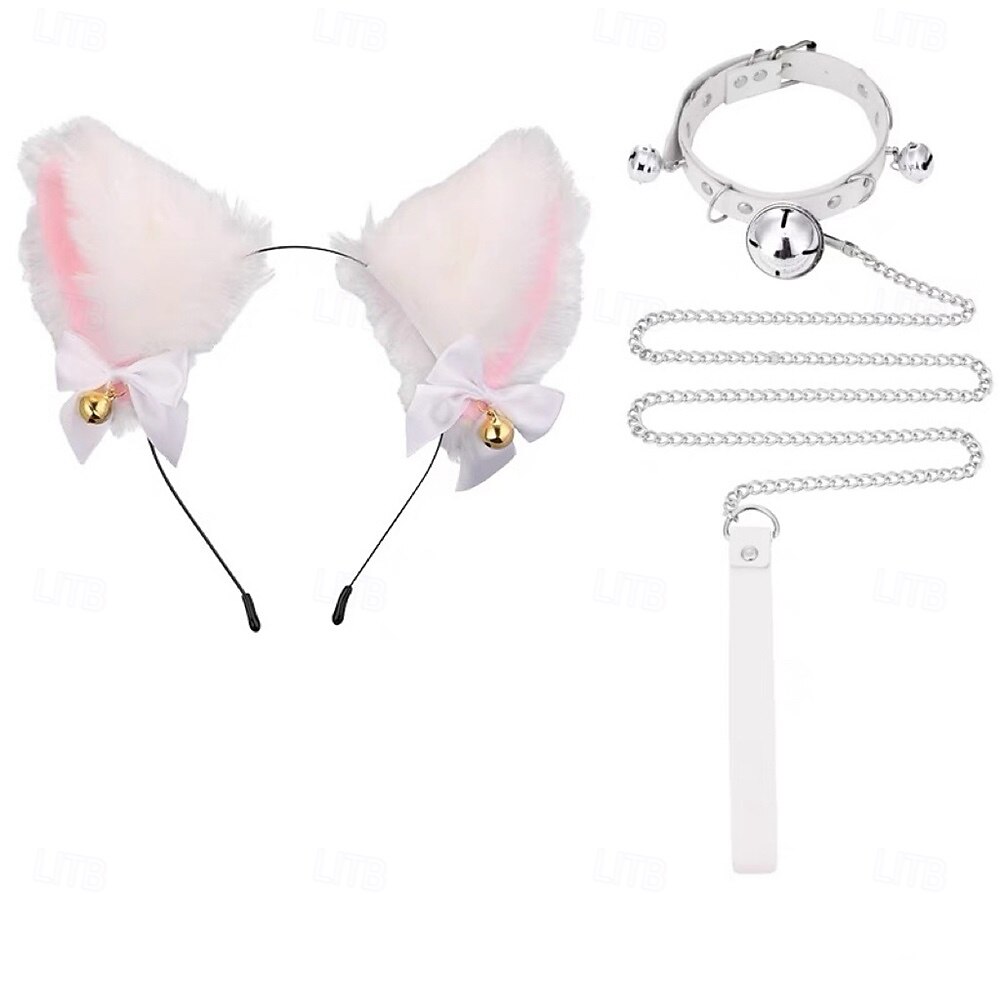Conjunto de faixa de cabeça com orelhas de gato e cauda feito à mão – acessórios fofos para cosplay de gatinha, orelhas e cauda de animais para Halloween, festa e fantasias de 2025 por $20.62 –P8