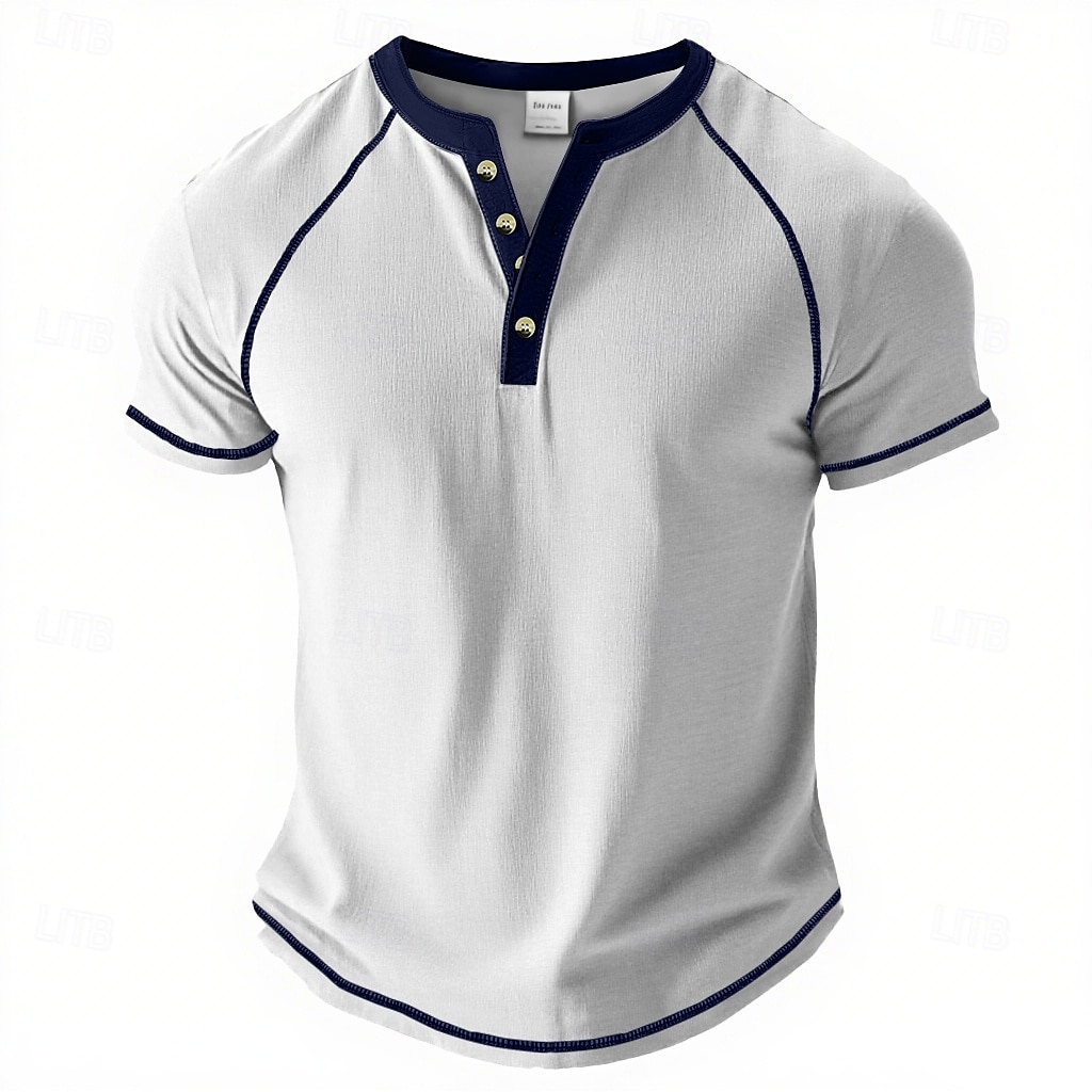 Pánské Tričko Henley Tričko Top Tričko ze směsi bavlny Krátký rukáv Barevné bloky Bez vzoru Retro Módní Designové Základní Kontrastní krajka Klínové rukávy Henley ulice Ležérní Běžné / Denní Léto 2025 - $19.99 –P7