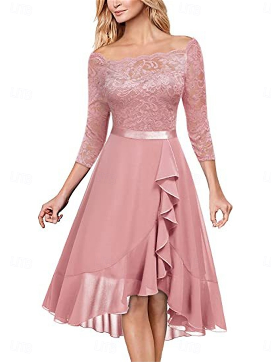 Dámské Midi šaty Krajkové šaty Koktejlky Šaty pro svatební hosty Šifón Elegantní Módní Moderní Venkovní Koktejlový večírek Běžný Bez vzoru 3/4 délka rukávu Do V Světlá růžová Námořnická modř Fuchsiová 2025 - $32.99 –P4
