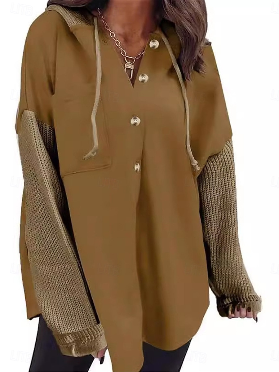 Mulheres Pulôver Moletom Com Capuz Tecido Casual Manga Longa Com Capuz Tops regulares Rua Dia a Dia Bolsos Botões Preto Laranja Verde cáqui Cinzento Outono Inverno de 2025 por $32.99 –P4