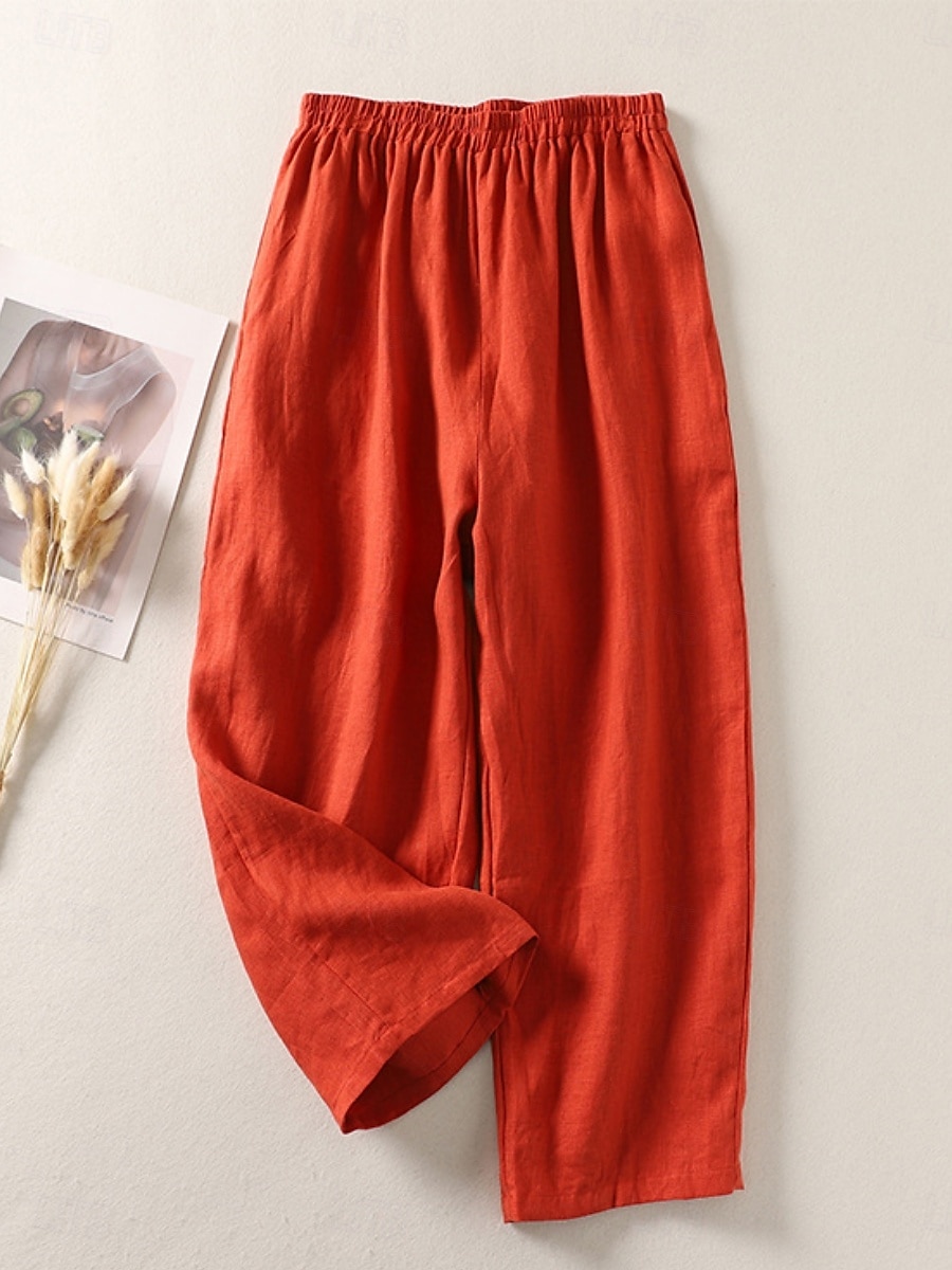 Mulheres Calças de linho de algodão chinês Estilo Étnico Básico Casual Comprimento total Cintura Alta Tecido Bolsos Com Cordão Conforto Exterior Com Stretch Férias Rua Diário Preto Branco fúcsia de 2025 por $39.99 –P3