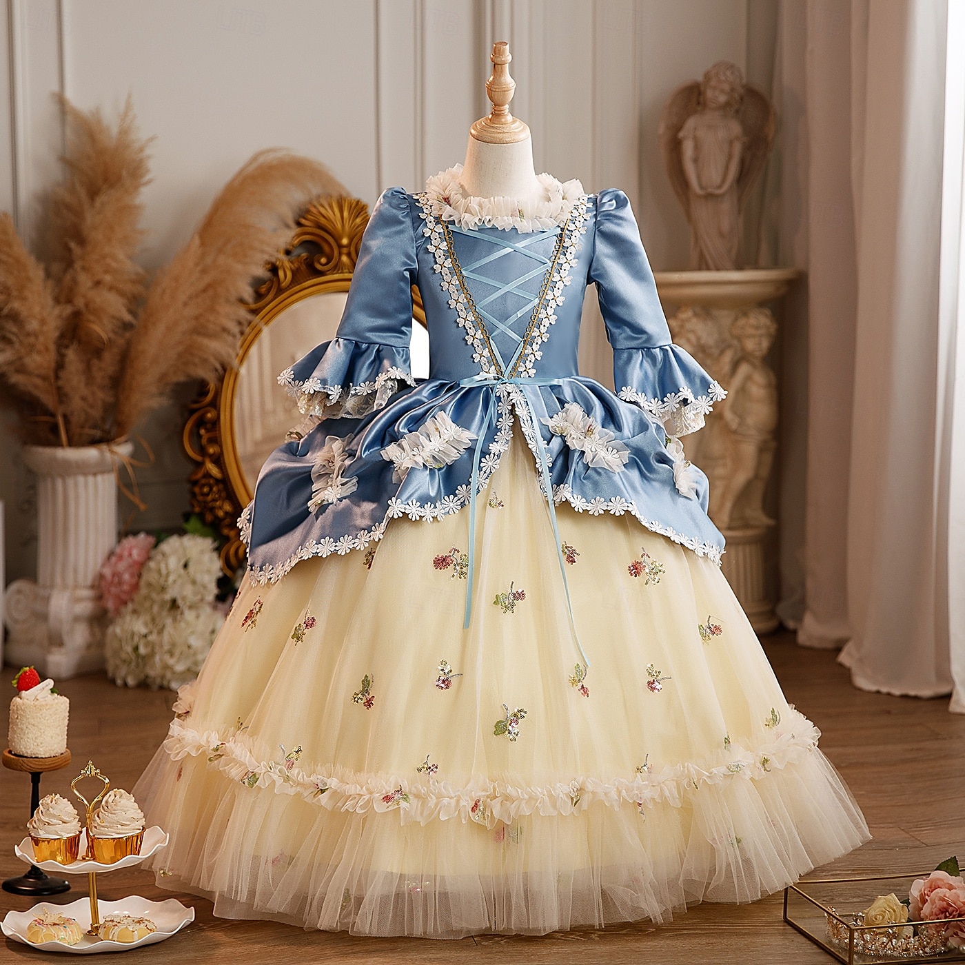 Rokoko Princeznovské Maxi Plesové šaty Zvonové Princeznovské Kráska Mašle Retro Plesové šaty Obepínací Maškarní kostým Dívčí Královský Vánoce předvečer Všech svatých Karneval Plesová maškaráda 2025 - $201.59 –P4