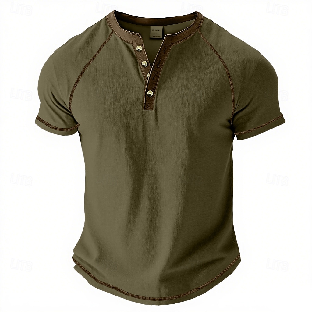 Pánské Tričko Henley Tričko Top Tričko ze směsi bavlny Krátký rukáv Barevné bloky Bez vzoru Retro Módní Designové Základní Kontrastní krajka Klínové rukávy Henley ulice Ležérní Běžné / Denní Léto 2025 - $19.99 –P9